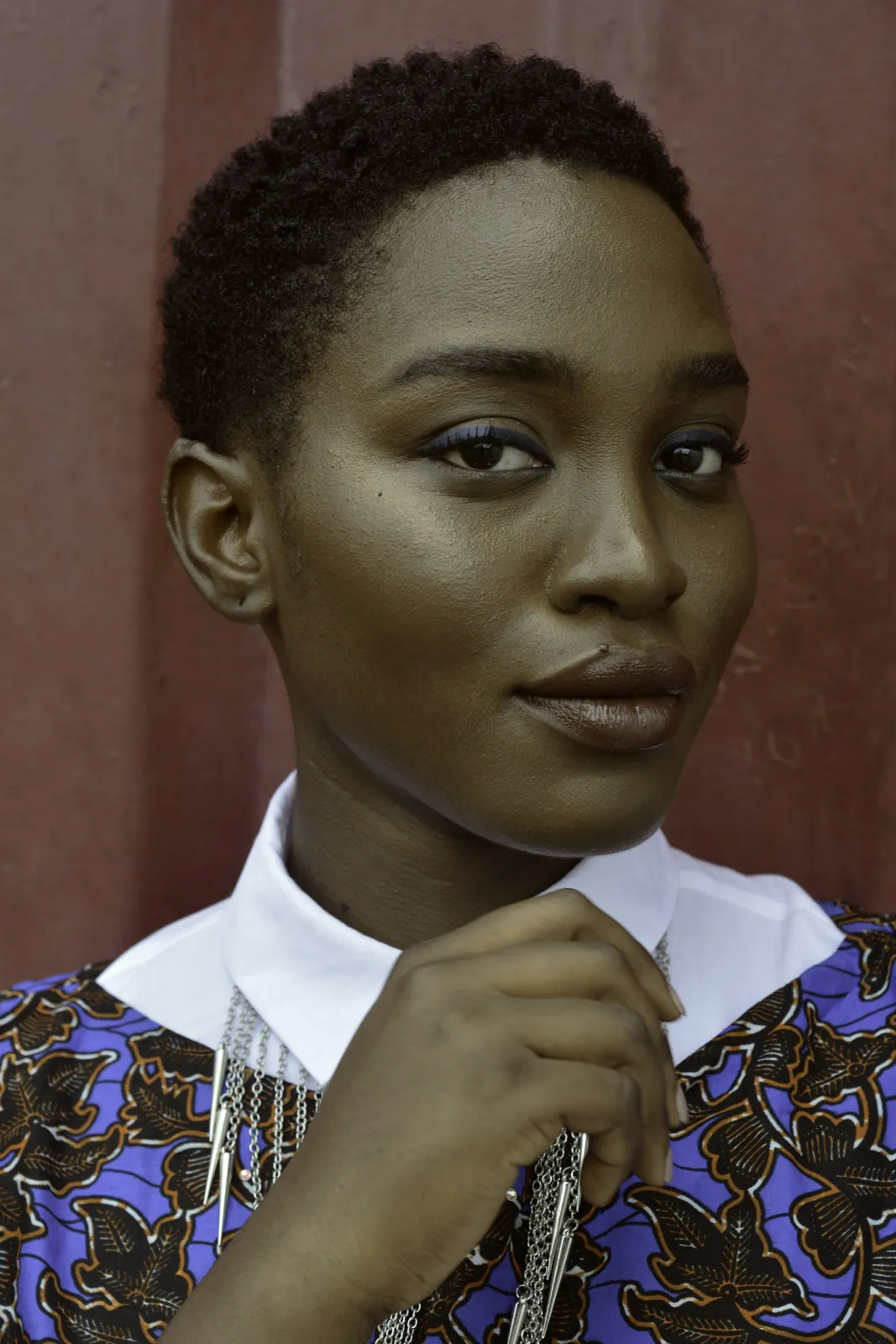 African businesswoman in a patterned blazer